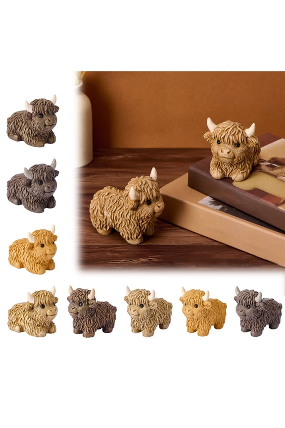 Highland Cow Figurines Resin Decor Highland Cattle Statue Scottish Toetom Cow Gifts Ornament Nursery Home House Desk Accessories Office Animals Table Sculptures Decorations(A)