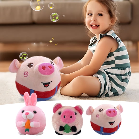 Blukids Interactive Dog Toys for Boredom, Squeaky Dog Toys with Automatic Rolling Jumping Wiggling, Washable Dog Chew Toys Pet Plush Toys for Puppy/Small/Medium/Large Dogs Chasing(Pink)