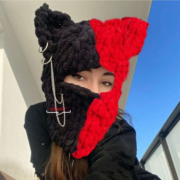 Blukids Knit Y2k Hat Cat Beanie with Devil Horn and Long