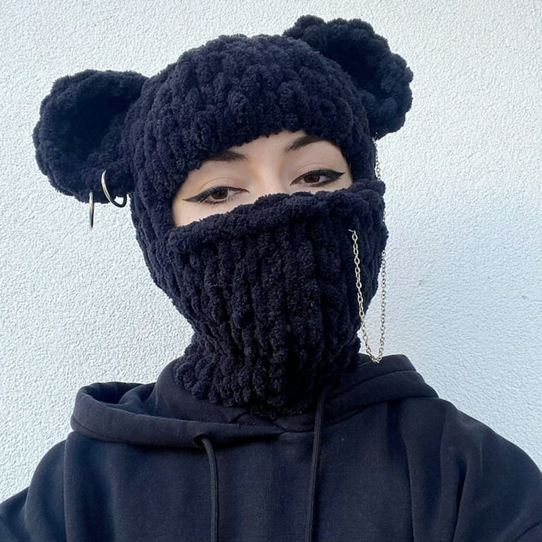 Blukids Knit Y2k Hat Cat Beanie with Devil Horn and Long Blukids Knit Y2k Hat Cat Beanie with Devil Horn and Long