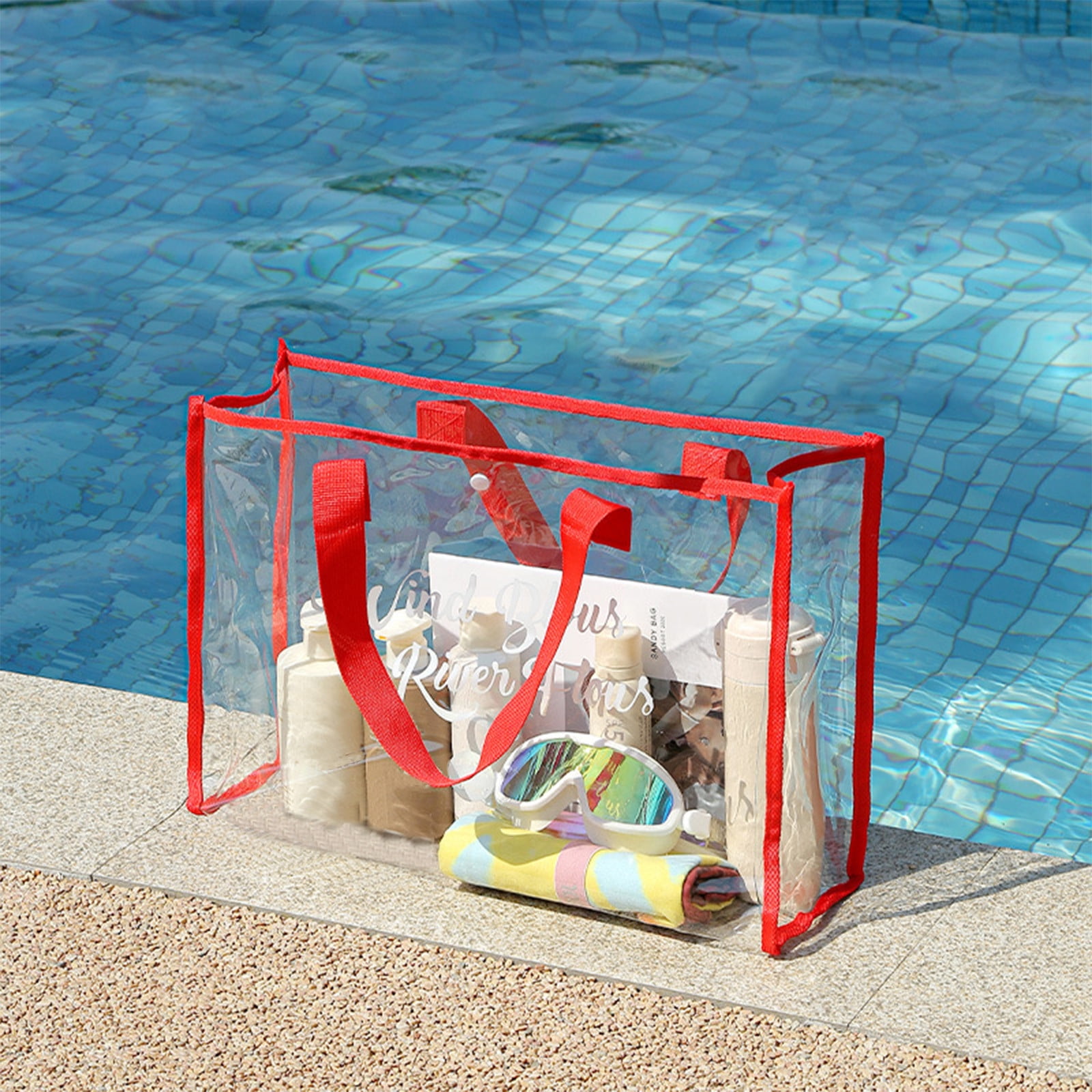 Fall Saving! Tuobarr Beach Bag, Large Clear Plastic Capacity Swimming Tote Bag, Thickened Pvc Wash Bag for Stadium, Outdoor, Beach, Pool Red Fall Saving! Tuobarr Beach Bag, Large Clear Plastic Capacity Swimming Tote Bag, Thickened Pvc Wash Bag for Stadium, Outdoor, Beach, Pool Red