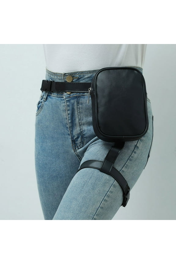 Leg Fanny Pack for Running Cycling, Adjustable Strap Thigh Bag Pouch, Phone Wallet Storage for Women Men Outdoor Sports Hiking(Black)