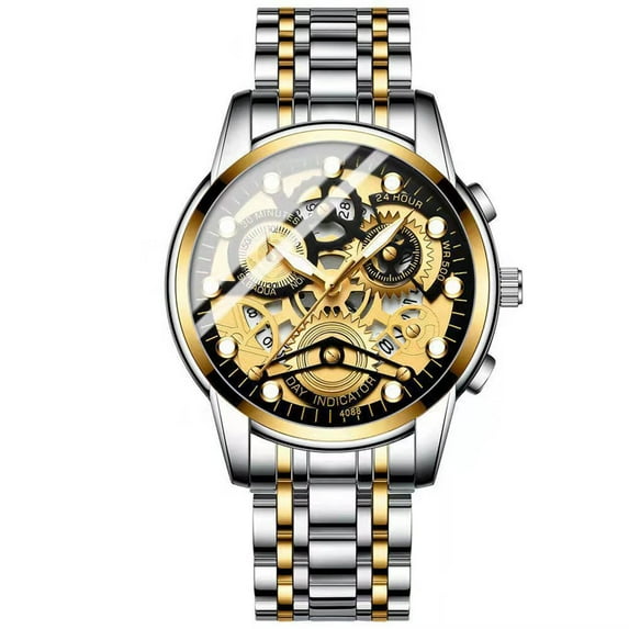 Blukids Men's Quartz Mechanical Watch Stainless Steel Men's Hand Watch, Waterproof 1.7" Watch,Father’s Day Gift