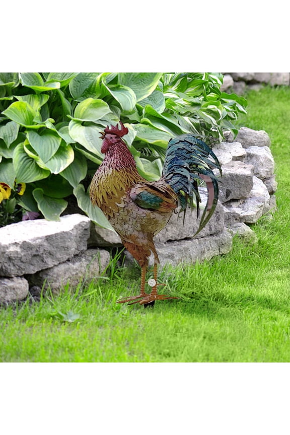 Metal Rooster Statue Chicken Sculpture Garden Decoration Metal Yard Art for Yard Outdoor Decoration(Multicolour)