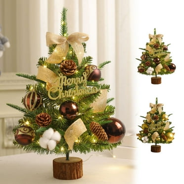Blukids Mini Artificial Christmas Tree with Lights and 16Pcs Ornaments, Multi-color 17.7 inch Mini Xmas Tree Small Tabletop Christmas Tree for Holiday Home Office Decoration Gift(Coffee)