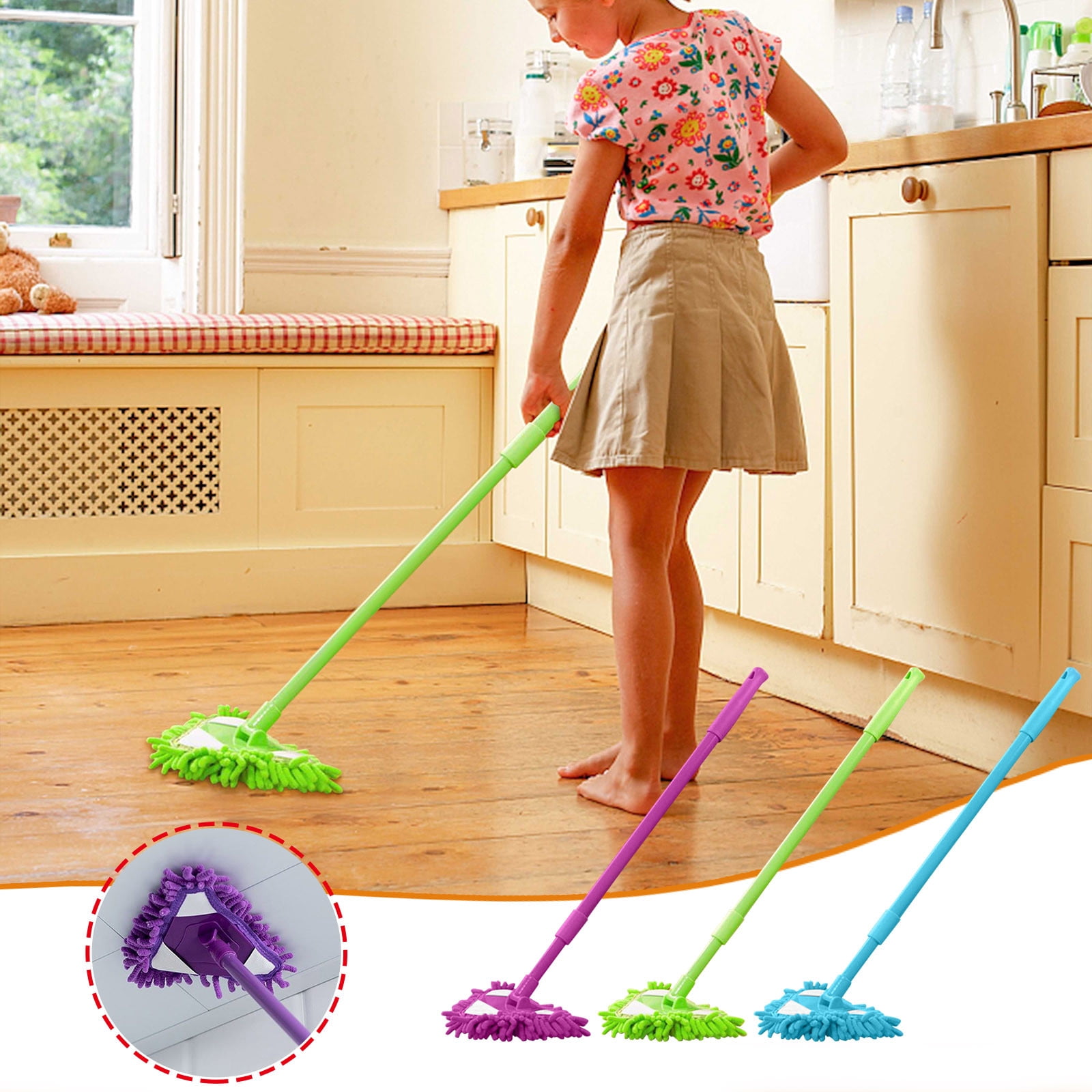 Blukids Mops for Floor Cleaning, 2 in 1 Wet and Dry Flat Mop 180° Rotating Wall Mop for Hardwood Floor, Car Wash, Spin Mop, Cleaning Supplies, Household Essentials, Cleaning Tools(Blue)