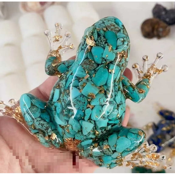 Blukids Natural Crystal Gravel Frogs Resin Figurines Frog Statues Decorations Fishbowl Decor Collection Healing Home Gift for Women(Multicolor)
