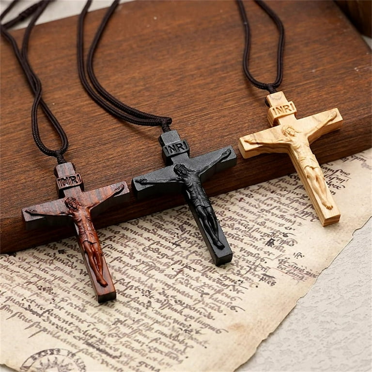 Blukids New 2025 Jesus Cross Wooden Necklace Cross Pendant
