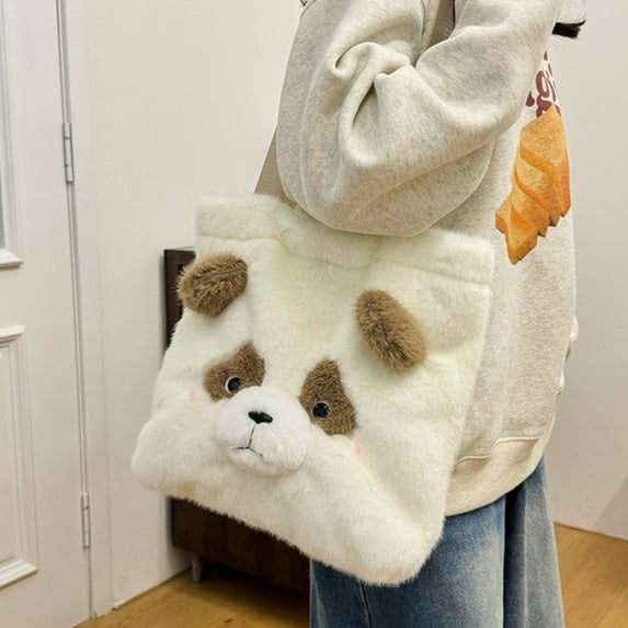 Blukids Panda Tote Bag for Women, Kawaii Plush Panda Crossbody Bag Panda Fluffy Tote Bag, Cute Animal Wallet Zipper Handbag Panda Coin Purse Sling Bag,Birthday Valentine's day Gift for Women Girls(C)