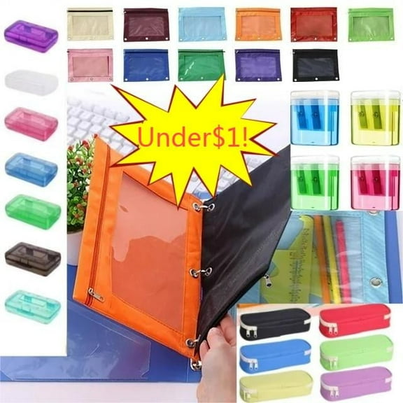 Blukids Pencil Pouch for 3 Ring Binder, Pencil Pouch with Double Pocket, Double Zipper Pencil Pouches,Pencil Bag with Mesh Window Pencil Pouches,Binder Pencil Pouch for Office Products Pen Bag(Beige)