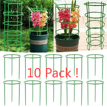Blukids Plant Support Cages, 10 Pack 6.7" Garden Plant Stake, Metal Ring Garden Plant Stake for Green Plant, Tomato, Rose, Vine(Green)