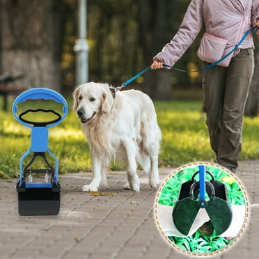 Blukids Portable Pet Pooper Scooper with Short Handle, Pet Clamp Scooper, High Elastic Spring Dog Poop Scoop Indoor and Outdoor Cleaning Tool(Blue)