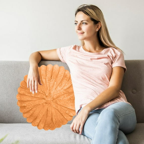 Blukids Round Throw Pillow, 13.7" Round Cushion Pillows Pumpkin Decorative Pillows Floor Cushion for Couch Bed Sofa Chair, Soft Aesthetic Circle Seat Cushion Home Decor Pillow(Orange)