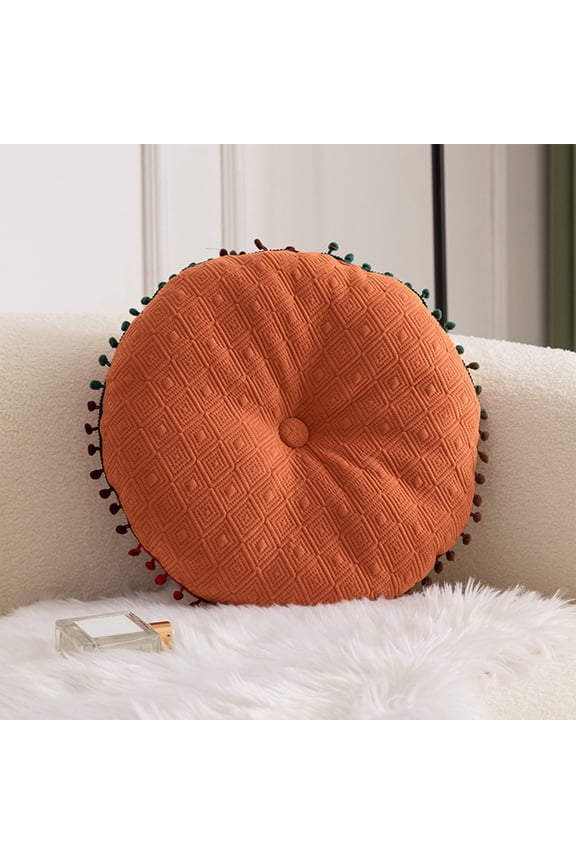 Round Throw Pillow Cushion for Couch Velvet Decorative Small Throw Pillow Solid Color for Living Room Bed Couch Sofa Floor 15.7”(Orange)