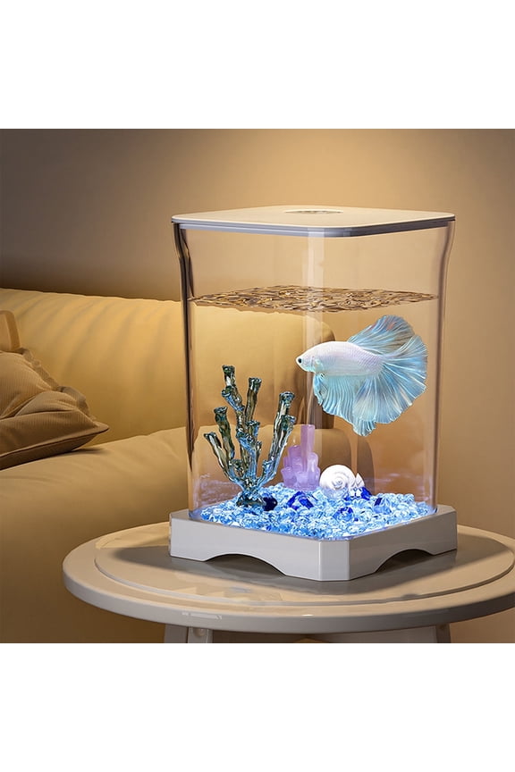 Self Cleaning Fish Tank, 7 in Fish Tank Kit, Beginner Fish Tank, Aquarium Starter Kits for Desktop Room Decor, Whisper Filters Water Pump, Betta Fish Tank, Fish Aquarium(White)