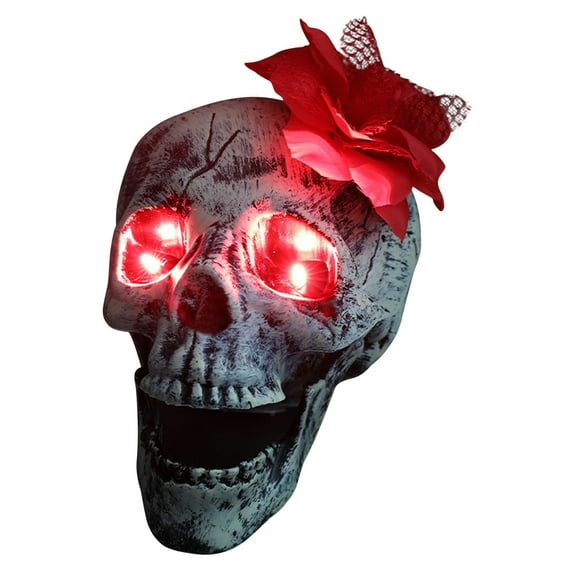 Blukids Skeleton Skull Decor Halloween Lights - Resin Skull Statues with Led Lights Gothic Decor for Day of The Dead Room Decor Aesthetic Indoor Figurine Lamps(Red)
