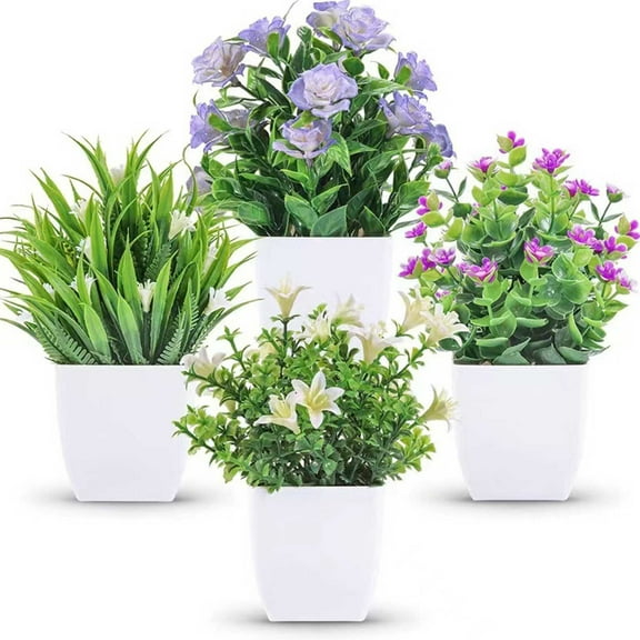 Blukids Small Fake Plants in Pot Artificial Plant Indoor Flower Grass Ferns Rosemary Faux Plants for Room Decor Home Office Desk Bathroom Kitchen Living Room Decorations(Green,A)