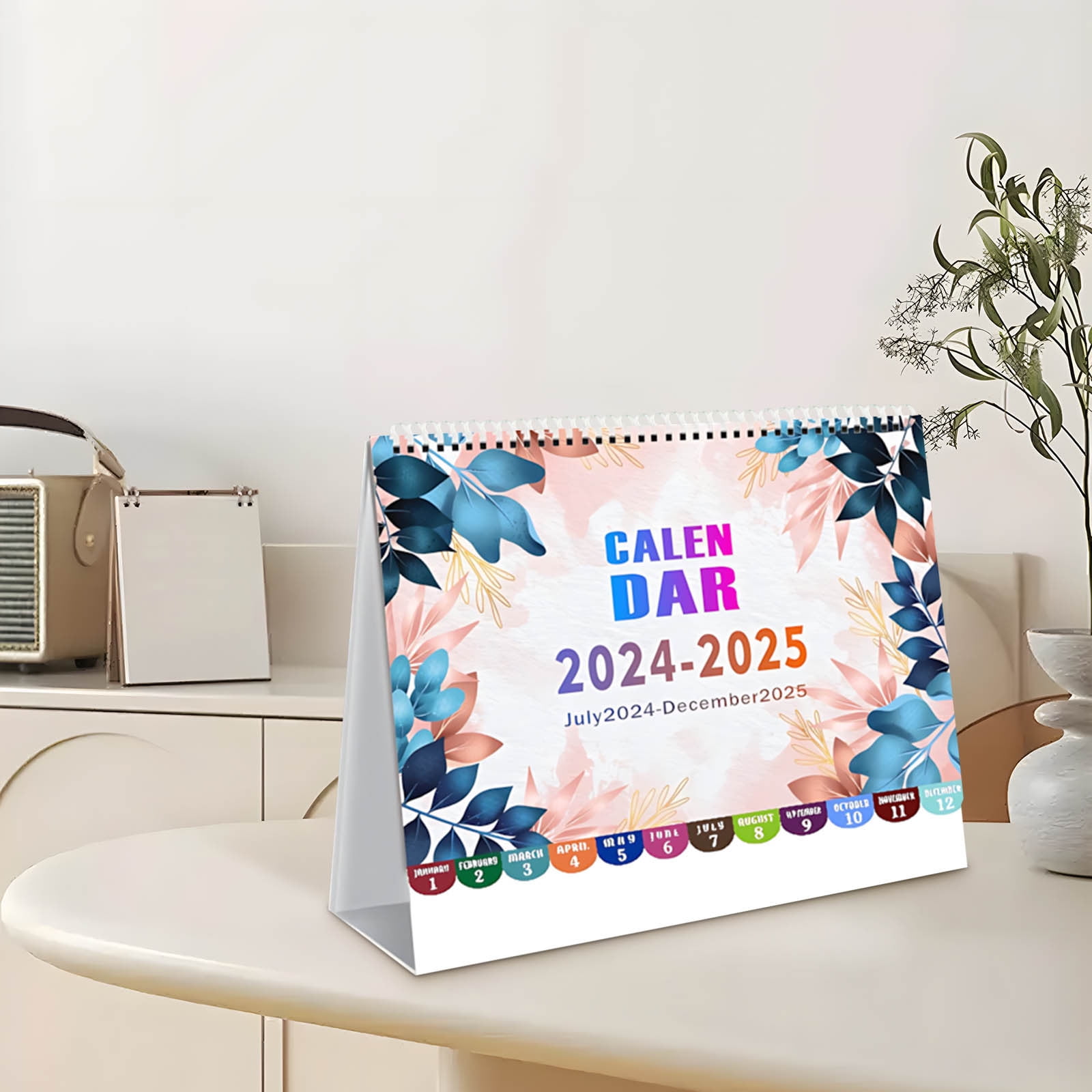Blukids Small Flower Desk Stand Calendar 2025, Black Floral Desktop