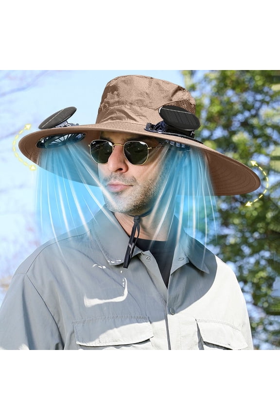 Sun Hat with 2 Solar Fans,USB Charging,2 Speeds, Mens & Women Summer UV Protection Wide Brim Fishing Cowboy Hats, Fan Hat for Beach Garden Outdoor Sports