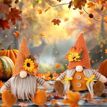 Blukids Thanksgiving Gnomes Plush Fall Autumn Decorations Harvest Gift Handmade Elf Dwarf Figurines for Home Kitchen Farmhouse Tiered Tray Holiday Festival Party Scandinavian Tomte(A)