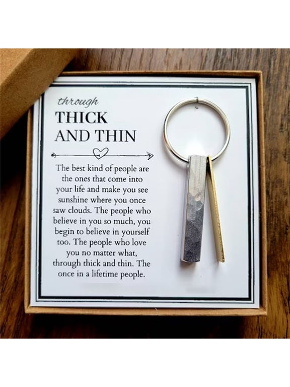 Through Thick and Thin keychain Friendship Best Friend Gift Couples Keyring Sisters Bridesmaid Tribe BFF Gift(Silver)