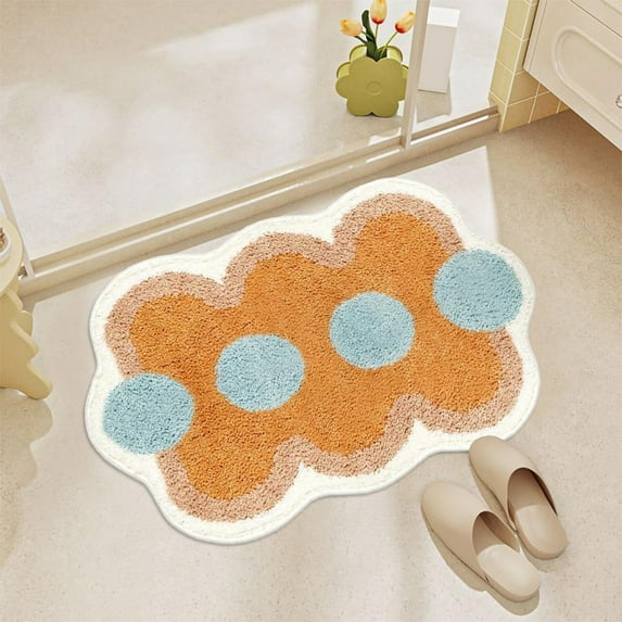 Blukids Washable Area Rug Modern Entryway Kitchen Non Slip Throw Rug Living Room Bedroom Indoor Doormat Small Soft Thin Simple Carpet for Entrance Dining Room Bathroom,23×15.7 inch(Orange)