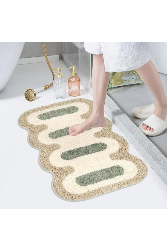 Washable Area Rug Modern Entryway Kitchen Non Slip Throw Rug Living Room Bedroom Indoor Doormat Small Soft Thin Simple Carpet for Entrance Dining Room Bathroom,23×15.7 inch(Beige)