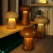 Blukids Wooden Mushroom Lamp, Portable Cordless Small Lamp, Rechargeable Battery Operated LED Light for Bedroom Living Room,Stepless Dimming, Night Light for Birthday Gifts(Beige)