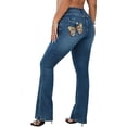 thumbnail image 1 of Blukraf Women's Plus Size Flare Jeans,High Waisted Bootcut Denim Pants with Butterfly Embroidery Pockets, Stretchy Fit Jeans, 1 of 8