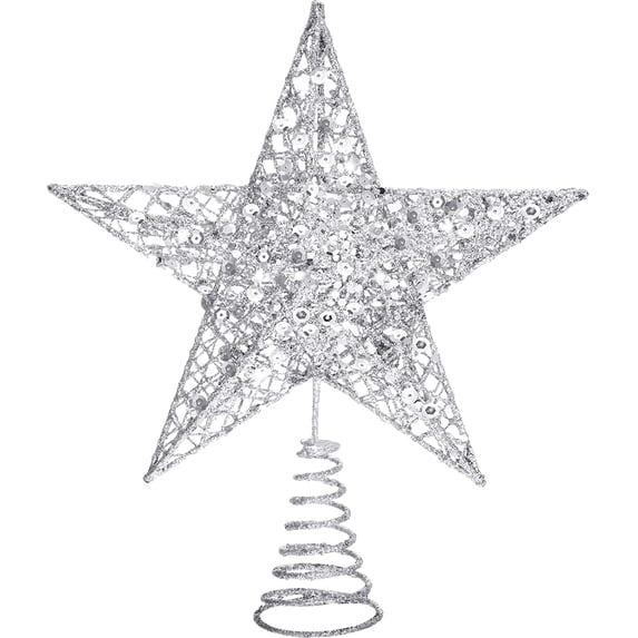 Blulu 10 Inches Christmas Tree Star Topper Xmas Tree Topper Star Christmas Decoration Glittered Tree-top Star (Silver)