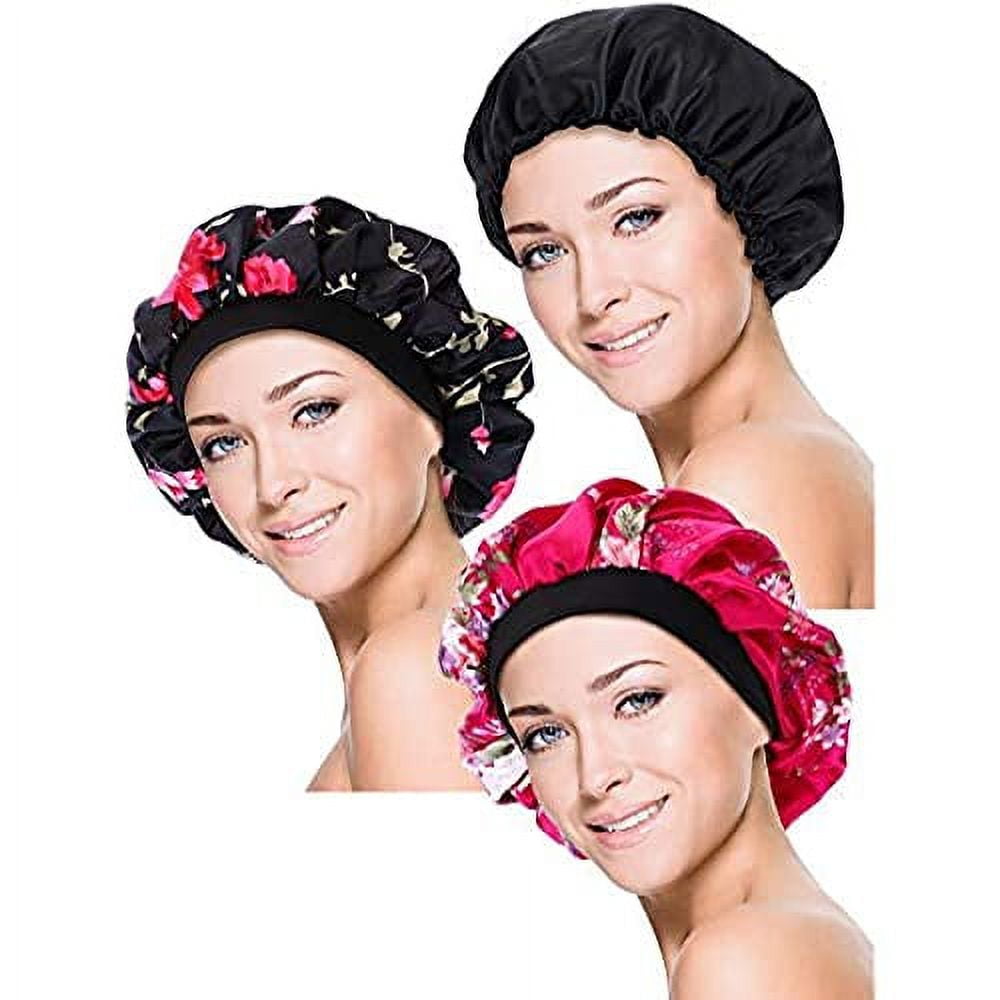Blulu 3 Pieces Sleep Cap Satin Bonnet Night Head Cover Sleeping Soft Hair  Turbans for Women and Girls (Silver Wine red Royal Blue)