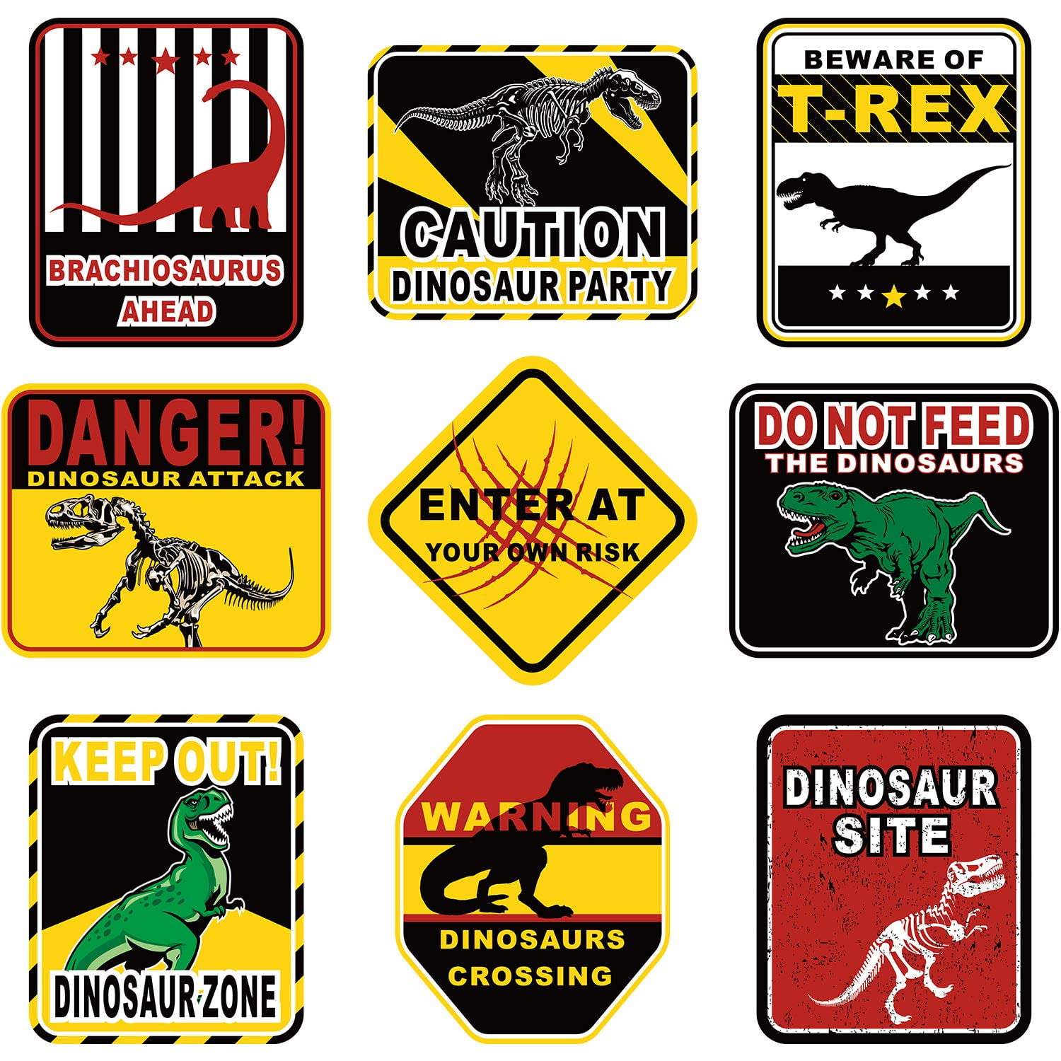 Dinosaur Birthday Decoration Set - 19 Pcs Danger Dinosaur Signs, Wall Posters & Hanging Decor For Kids Party