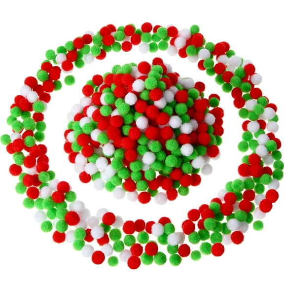 Blulu Pompoms for Craft Making and Hobby Supplies, 500 Pieces, 1.2 cm/ 0.5 Inch (Red, Green and White)