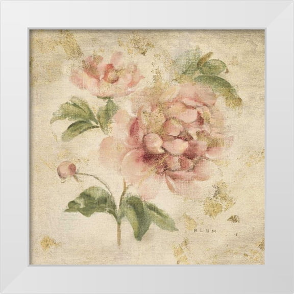 Blum, Cheri 12x12 White Modern Wood Framed Museum Art Print Titled - Coral Rose on Antique Linen Light Gold