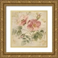 thumbnail image 1 of Blum, Cheri 26x26 Gold Ornate Wood Framed with Double Matting Museum Art Print Titled - Burgundy Rose on Antique Linen Light Gold, 1 of 4