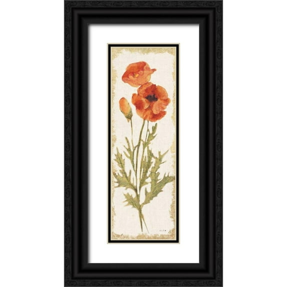 Blum, Cheri 7x14 Black Ornate Wood Framed with Double Matting Museum Art Print Titled - Poppy Panel Light