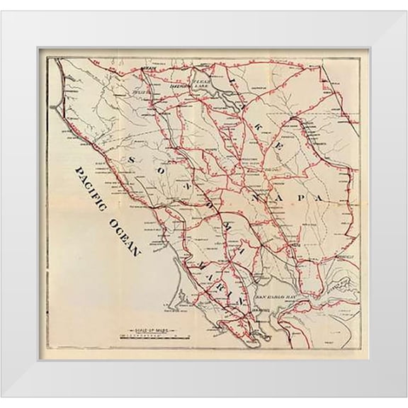 Blum, George W. 12x12 White Modern Wood Framed Museum Art Print Titled - California - Sonoma, Marin, Lake, and Napa Counties, 1896