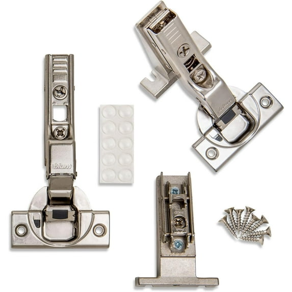 Blum Inset Clip Top BLUMOTION Soft Close Inset Hinges 71B3650 (Screw-on, 110 Degree, Face Frame) with Mounting Plates, and Screws (8)