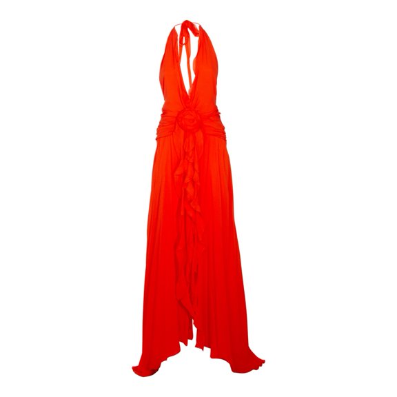 Blumarine Draped Orange Viscose Maxi Dress (Women's)