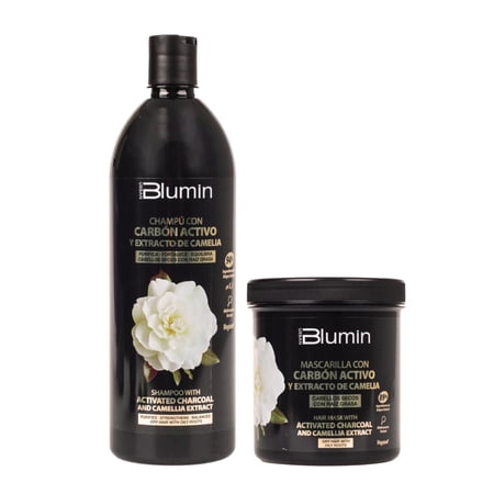 Blumin Activated Charcoal Kit - Shampoo 1000ml + Mask 700ml With Camellia Extract - For Dry Oily Roots Hair