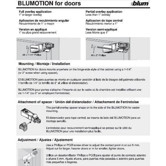 Blumotion Hinge Adapter, Compact w/ Spacer - 2 Pack