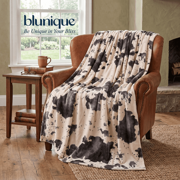 Blunique Cow Print Flannel Blanket, All-Season Fleece Throw Blanket - Ultra Cozy Lightweight - Modern Decor for Home Office, Pink Twin 60"x80"