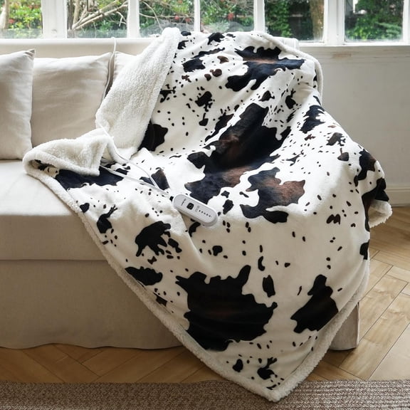 Blunique Cow Print Heated Blanket Twin