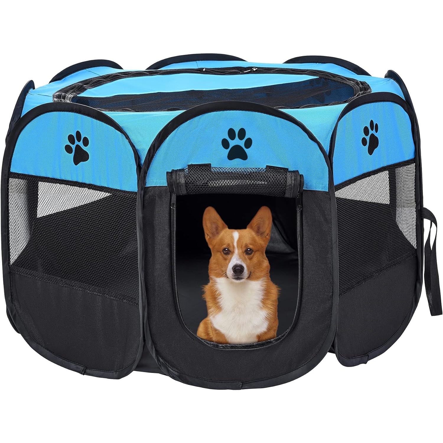 Fixdono Portable Pet Playpen, Foldable Dog Playpen for Dogs and Cats, Rabbits, Pet Exercise Pet Tents Indoor Outdoor Use, 29" x 29" x 17", Blue"