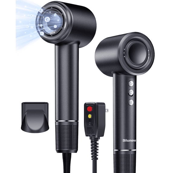 Blunova 110,000 RPM High-Speed Blow Dryer Professional Ionic Hair Dryer for Women, with 5 Heating Settings & 3 Speed Settings, 1500 W, Black