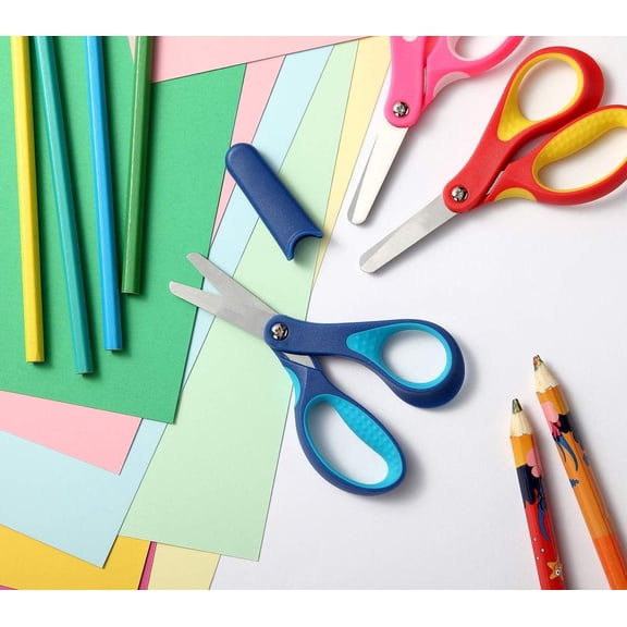 Blunt Craft Scissors, Sharp Stainless Steel Blades Comfort Grip for Cutting Paper, Assorted Color, 3 Pack