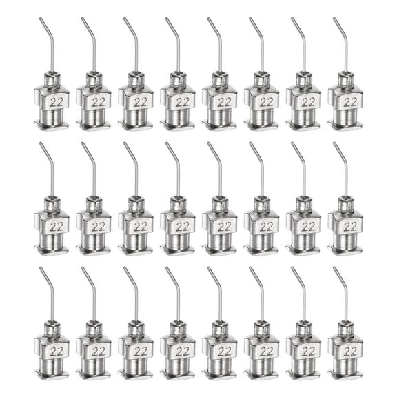 Blunt Tip Dispensing Needle 22 Gauge 0.4" 45 Degrees Bent Flow, Silver Tone, 24pcs