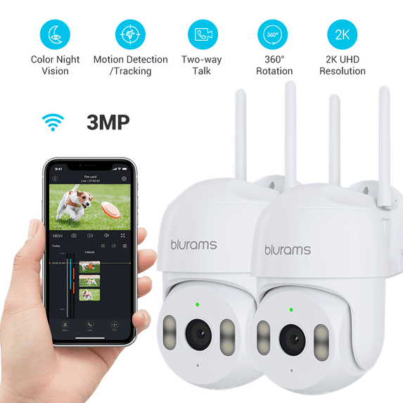 Blurams Home Security 2K Outdoor Color Night Vision Camera, White, 2 Pcs
