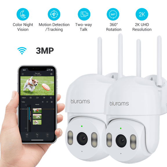 Blurams Home Security 2K Outdoor Color Night Vision Camera, White, 2 Pcs