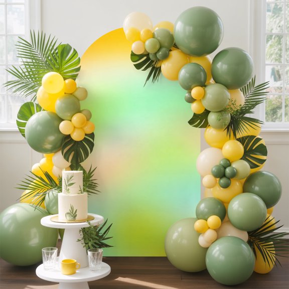 Blurred Colors Arch Backdrop Cover, 4FT, Abstract Yellow Green Pastel Swirls Light Waves Spandex Arch Covers Double-Sided Backdrop for Wedding Birthday Party Photo Background Decoration
